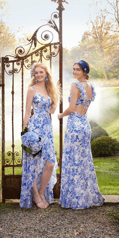 Savings Event Ruffle High-Low Chiffon Floral Print Dress