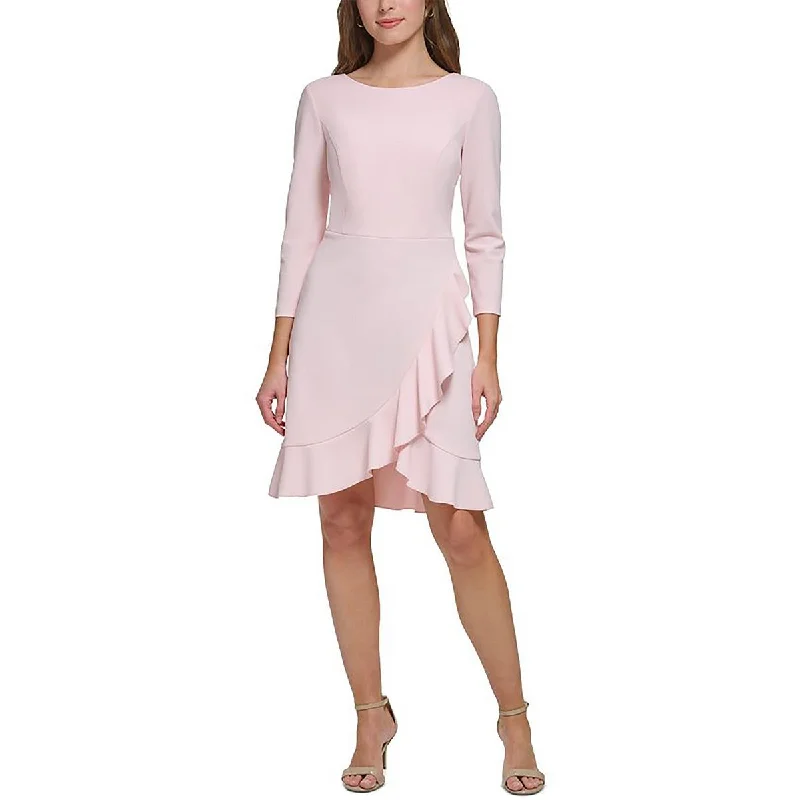 Super Bargain Tommy Hilfiger Womens Petites Three Quarter Sleeve Ruffled Midi Dress