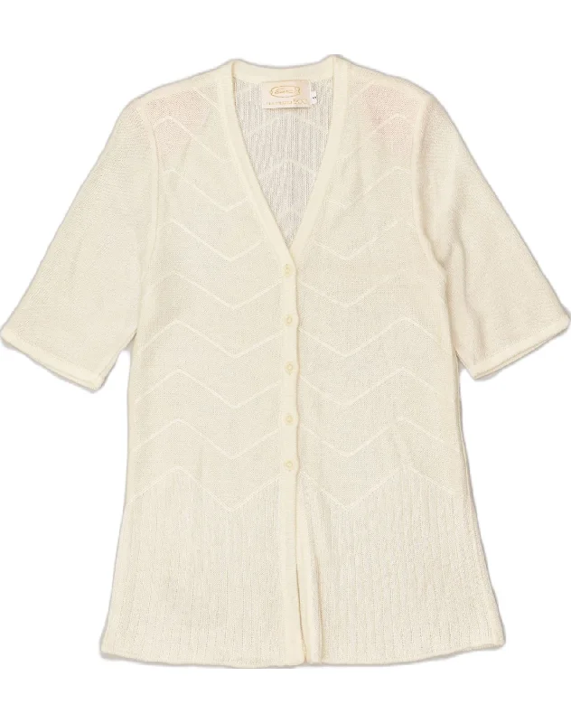 Overstock VINTAGE Womens Short Sleeve Cardigan Sweater UK 10 Small Off White Cotton