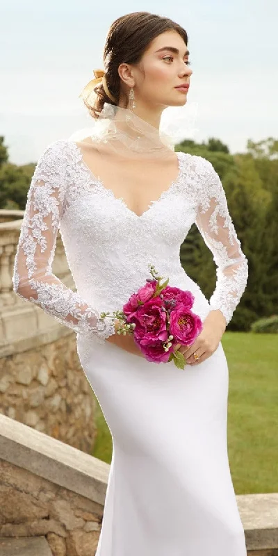 Special Savings Long Sleeve Applique Crepe Button Back Lace Dress