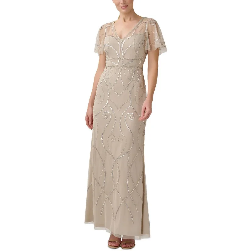 Price Blitz Papell Womens Embellished Sheer Evening Dress