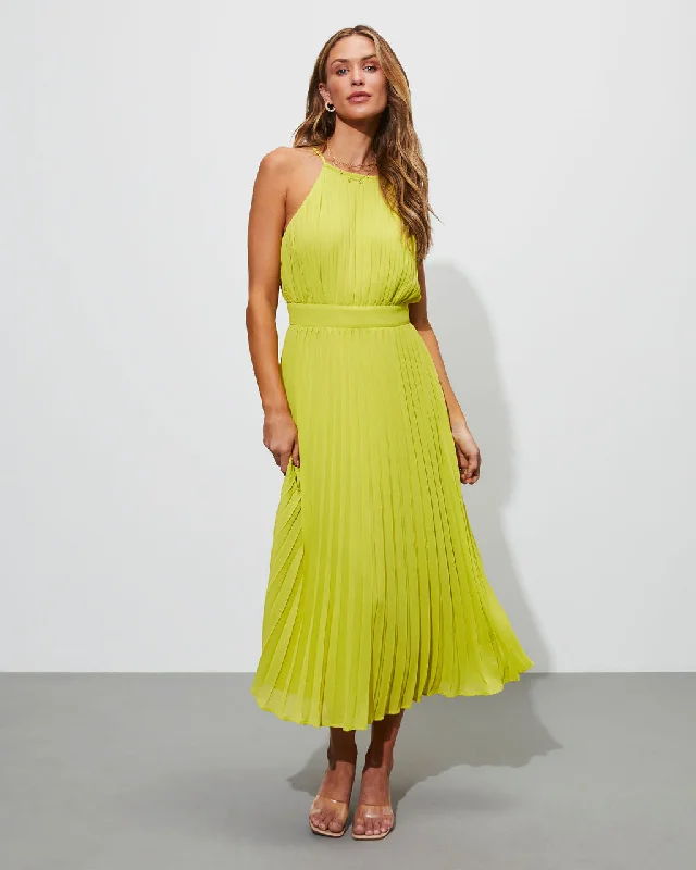 Value Deals Liamara Pleated Halter Midi Dress