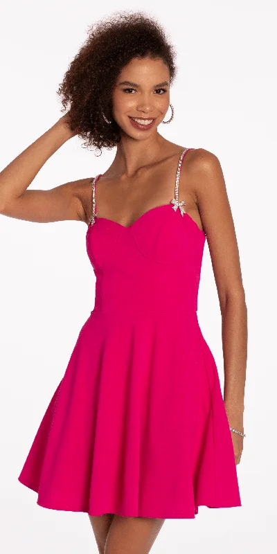 New Deals Scuba Skater Dress with Rhinestone Shoulder Straps