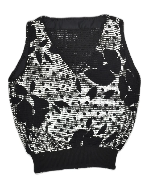 Hurry In VINTAGE Womens Vest Tank Top UK 16 Large Black Floral