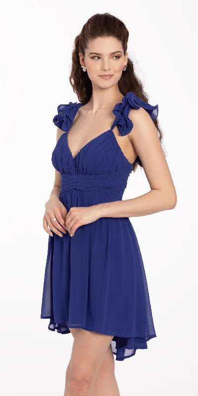 Big Savings Chiffon Ruffle Shoulder High Low Dress