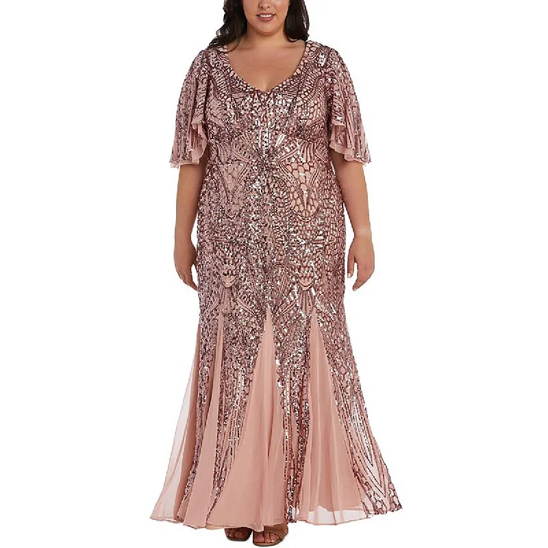 Price Drop NW Nightway Womens Plus Sequin Flutter Sleeve Evening Dress