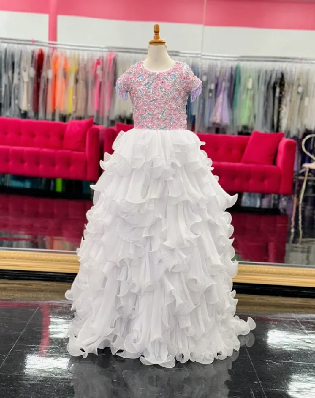 Flash Deals Samantha Blake 1138 Size 6 White Pleated Girls Pageant Dress beaded Fringe Beaded Crystal Gown