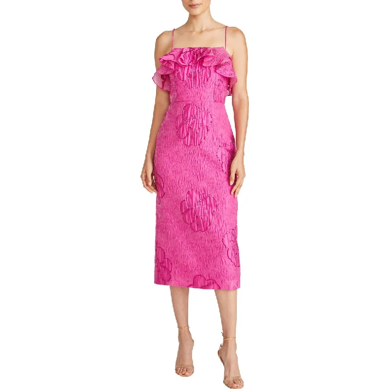 Amazing Deals ML Monique Lhuillier Womens Ruffled Mid Calf Midi Dress