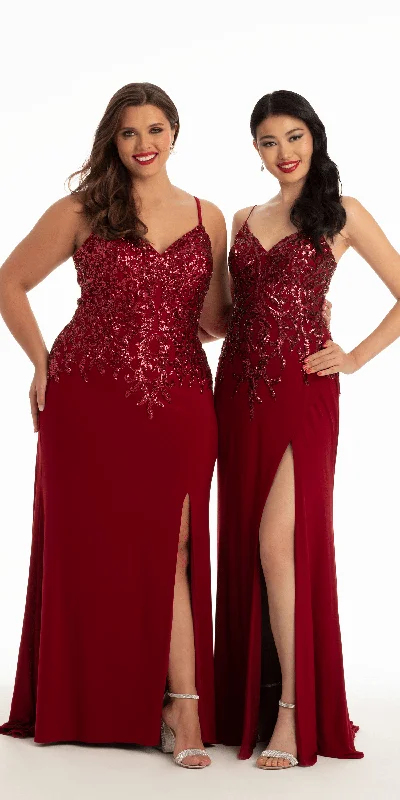 Take Advantage Jersey Tonal Sequin Dress with Side Slit