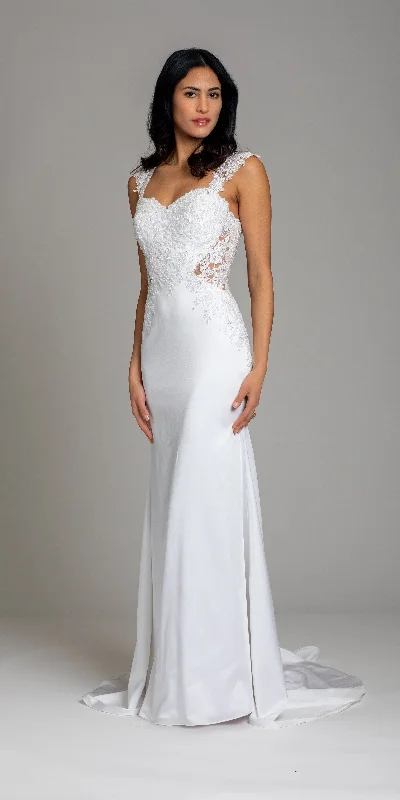 Price Cut Embellished Illusion Keyhole Cap Sleeve Satin Trumpet Dress