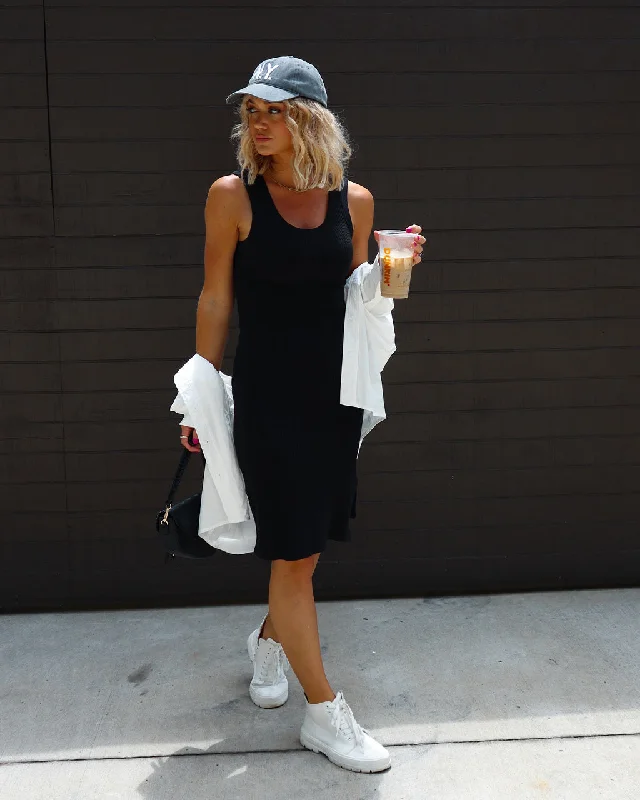 Last Chance Lorena Cotton Blend Ribbed Side Slit Midi Dress