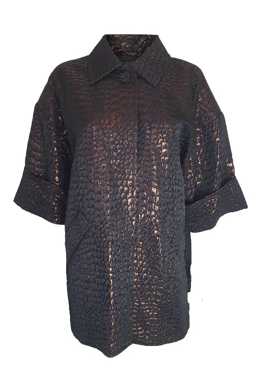 Crazy Deals ST JOHN Black Wool Blend Silk Lined Open Front Jacquard Opera Coat (6)