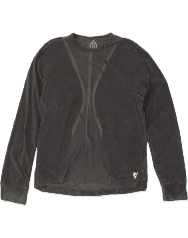 Don't Wait ADIDAS Womens Fleece Jumper UK 14 Medium Grey Polyester
