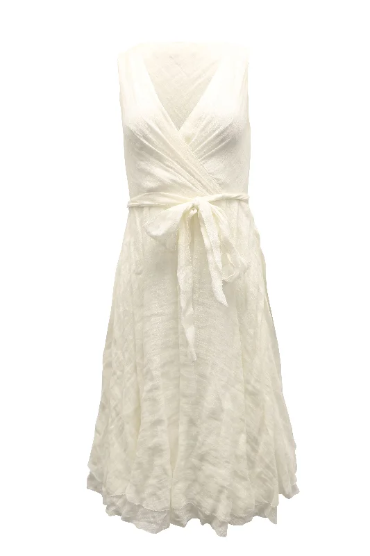 Discount Mania Ralph Lauren Summer Dress with Tie Waist in White Linen