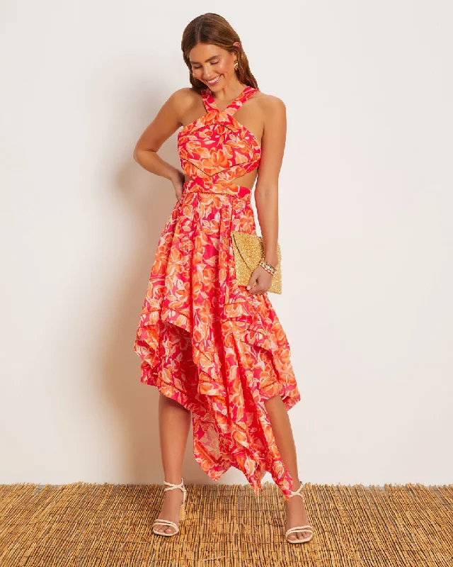 Price Buster Mariela Halter Cutout Asymmetrical Midi Dress