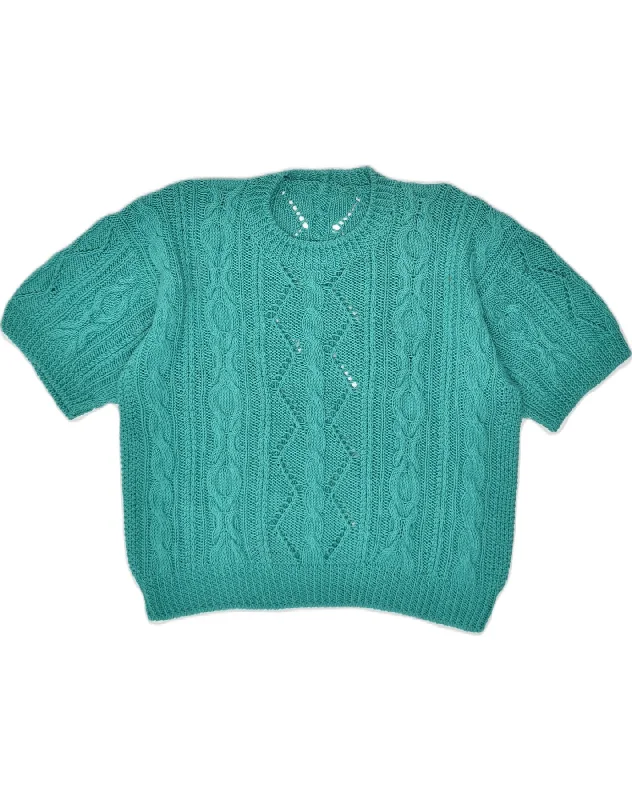 Low Prices VINTAGE Womens Short Sleeve Crew Neck Jumper Sweater UK 18 XL Turquoise