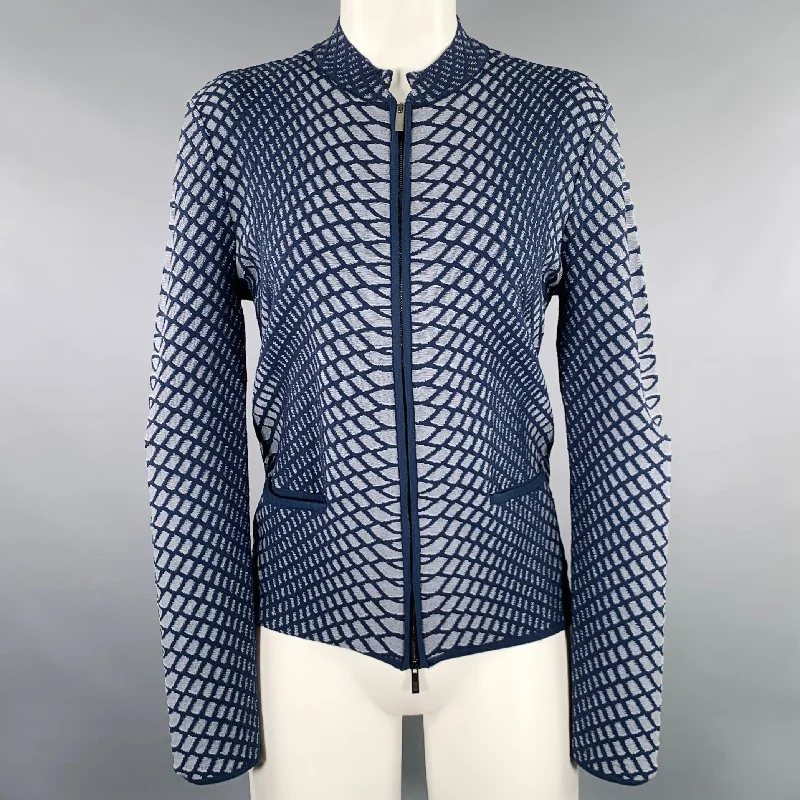 Can't Miss ARMANI COLLEZIONI Size 8 Blue Viscose Blend Jacquard Jacket