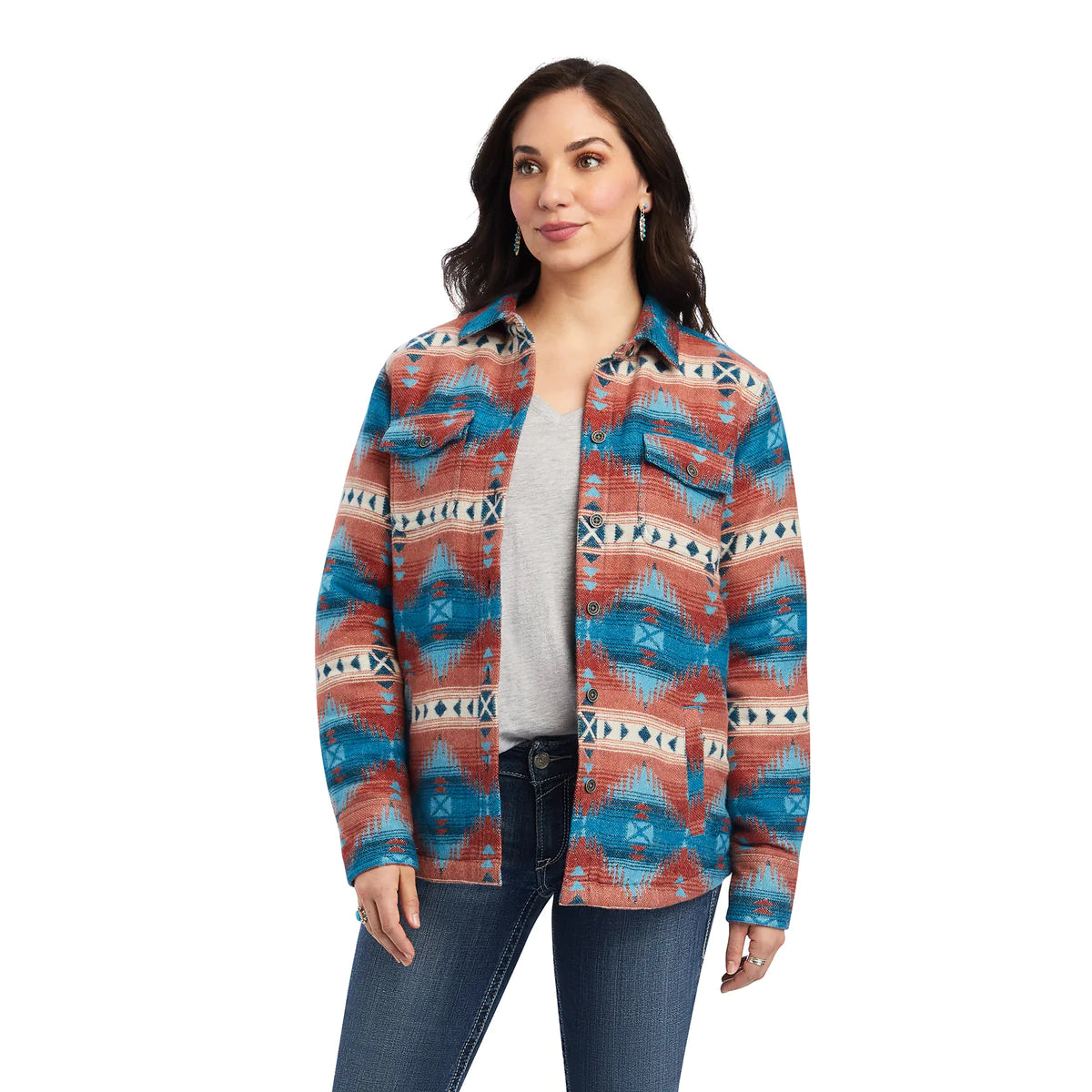 Amazing Deals Ariat Womens R.E.A.L. Shacket Shirt Jacket Fiery Jacuard