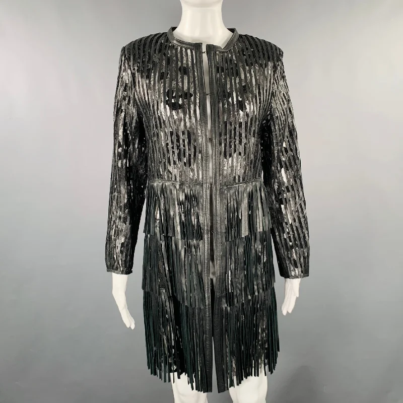Quick Sale CABAN ROMANTIC Size 8 Black Lace Leather Fringed Coat