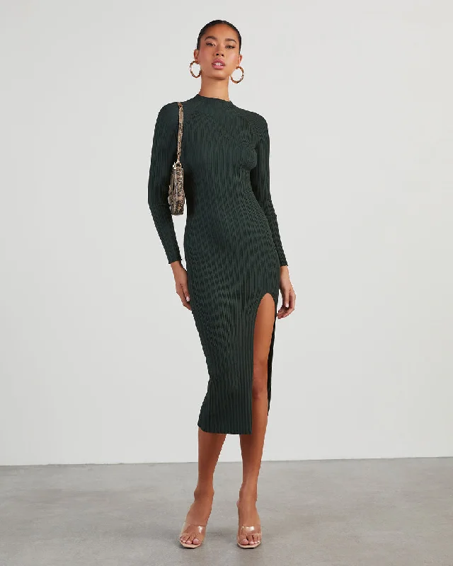 Overstock Thankful Soul Ribbed Mock Neck Midi Dress