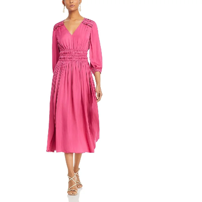 Exclusive Savings Tahari Womens V-Neck Ruffled Midi Dress