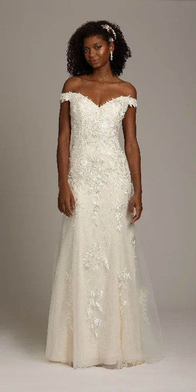 Take Advantage Off the Shoulder Floral Embroidered Mermaid Dress