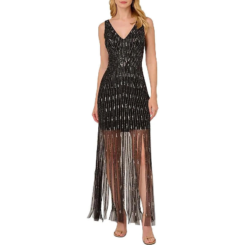 Act Now Adrianna Papell Womens Embellished Carwash Hem Cocktail And Party Dress