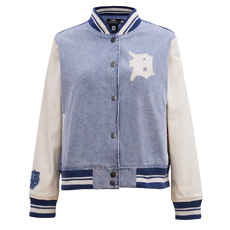 Anniversary Sale CHAMARRA DE MEZCLILLA MLB DETROIT TIGERS VARSITY BLUES PARA MUJER