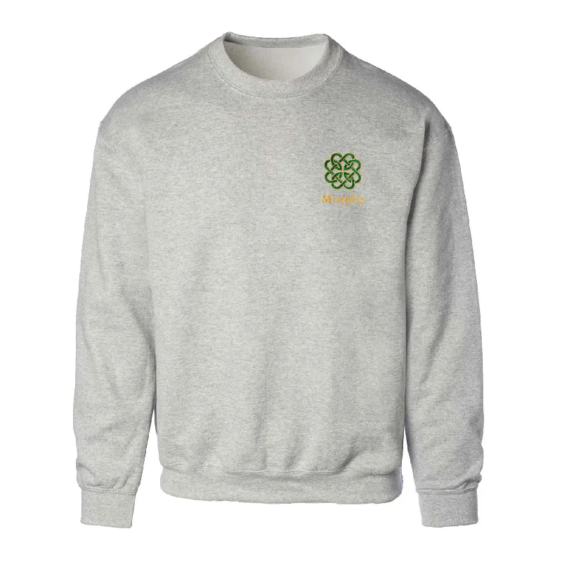 Hot Deal Celtic Clover Knot Embroidered Personalized Sweatshirt- Gray