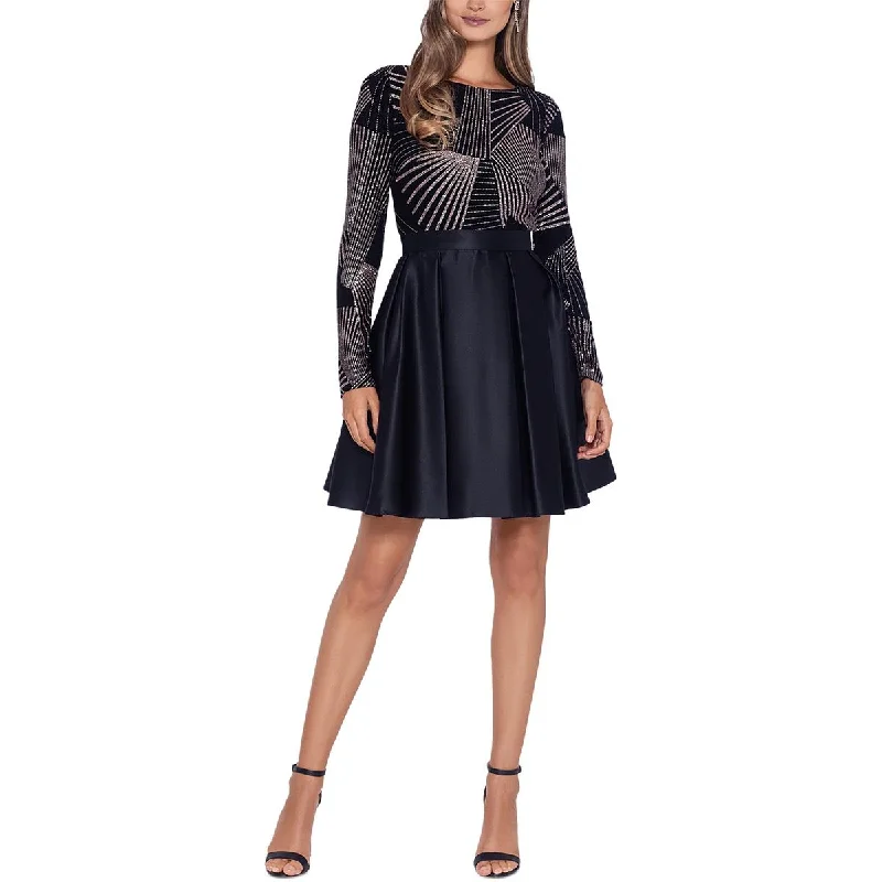 Don’t Miss Out Betsy & Adam Womens Petites Mini Glitter Fit & Flare Dress