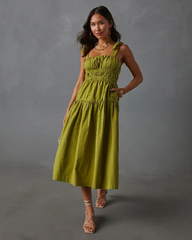 Deep Discounts Briella Tie Shoulder Tiered Midi Dress