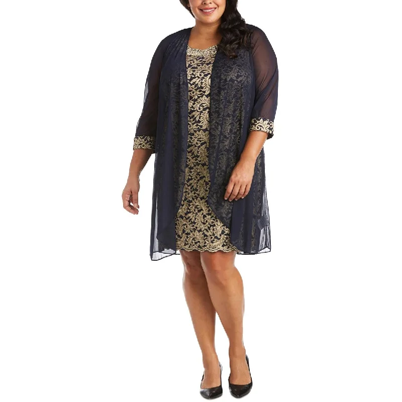 Special Price R&M Richards Womens Plus Jacquard 2PC Cocktail and Party Dress