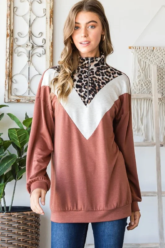 Deal Alert Heimish Leopard Quarter Zip Mock Neck Sweatshirt