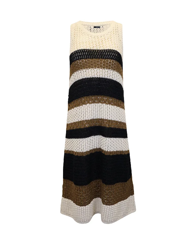Mega Sale Weekend Max Mara Dyser Open-knit Striped Midi Dress in Brown Cotton