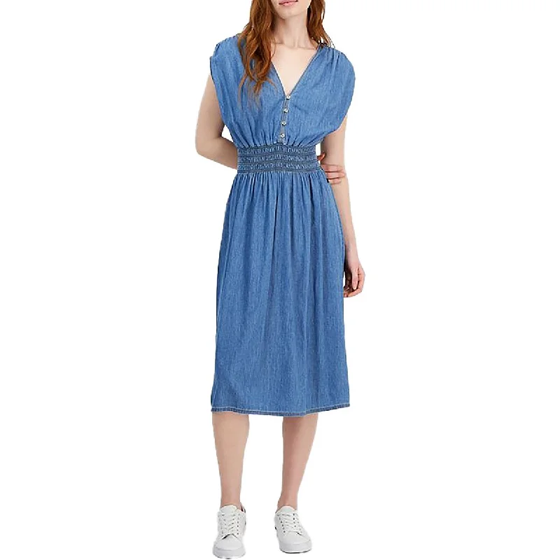 Special Savings Tommy Hilfiger Womens Button Shirred Midi Dress