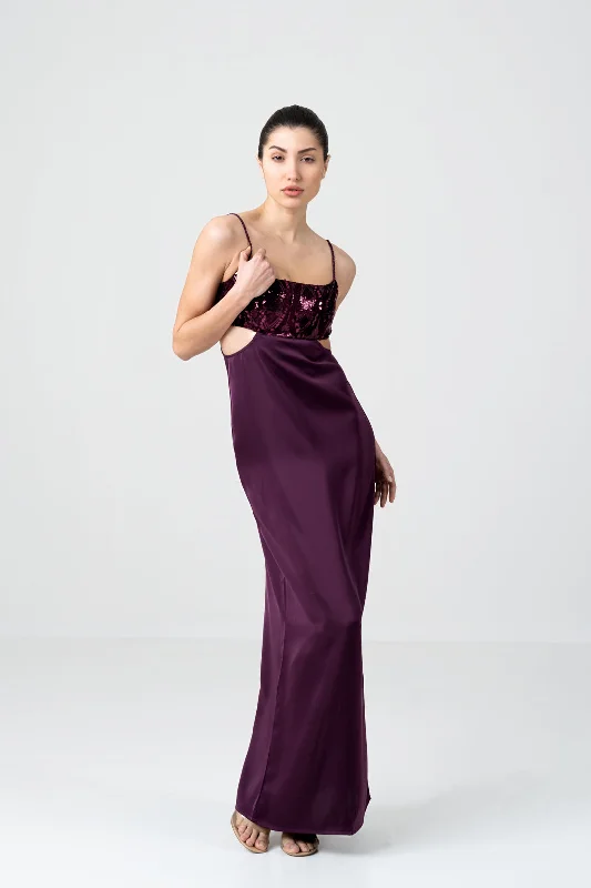Price Rollback BLACKBERRY VELVET SEQUIN CUTOUT DRESS