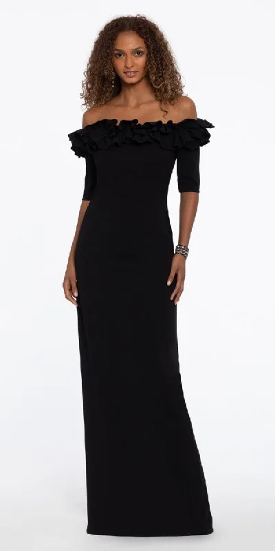 Act Fast Ruffle Crepe Off the Shoulder Dress with Back Slit