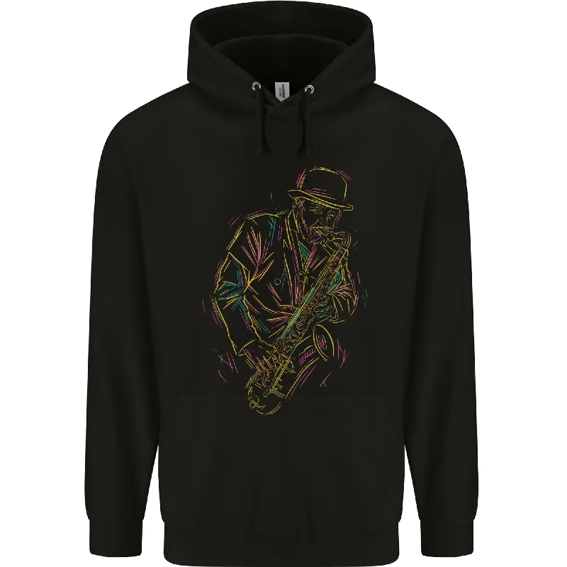 Discount Deals Jazz Colourful Saxophone Player Mens 80% Cotton Hoodie