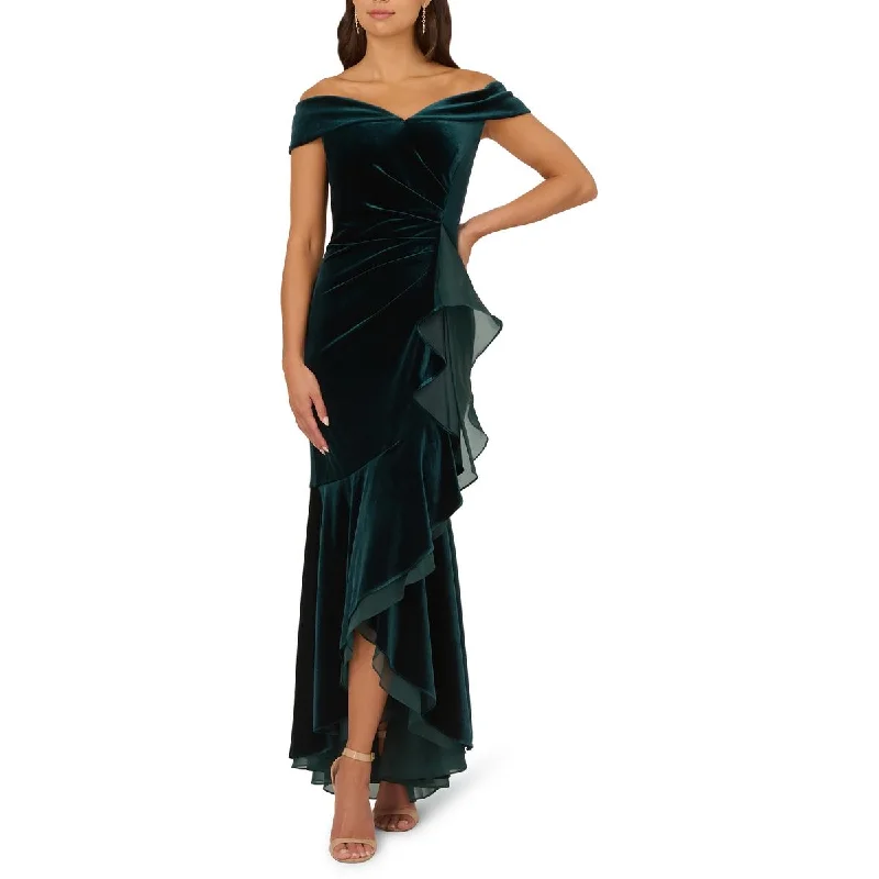 Limited Time Offer Adrianna Papell Womens Velvet Off-The-Shoulder Evening Dress