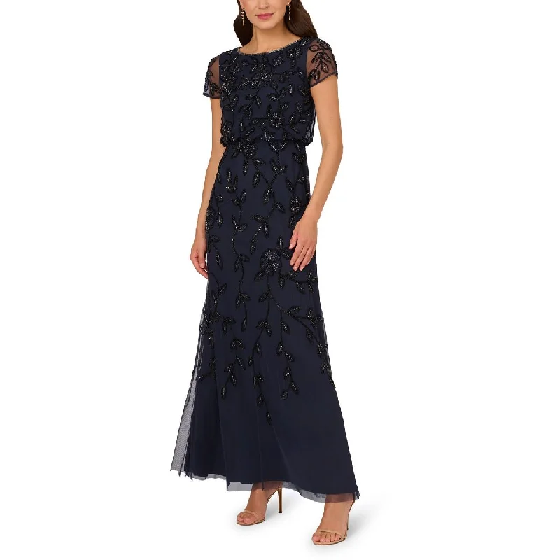 Deal Dash Adrianna Papell Womens Petites Sequin Beaded Evening Dress