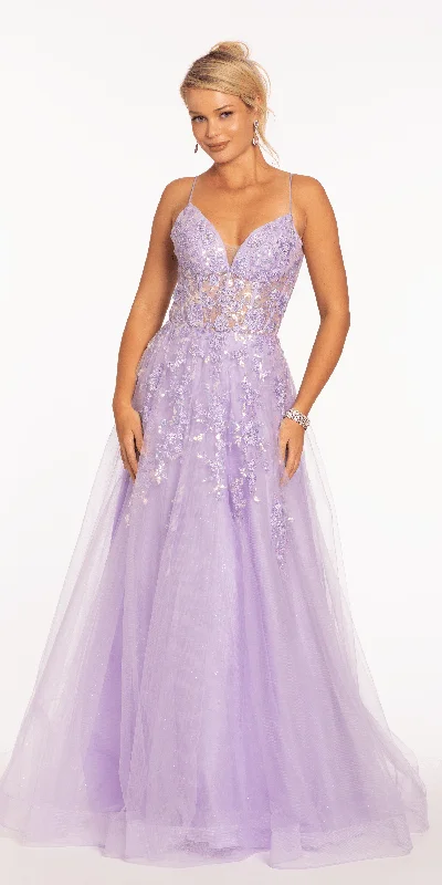 Hurry In Sweetheart Plunging Mesh Corset Ballgown with Embellished Appliques
