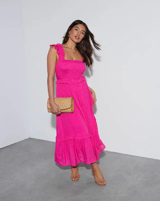 New Markdowns Feminine Frills Smocked Maxi Dress
