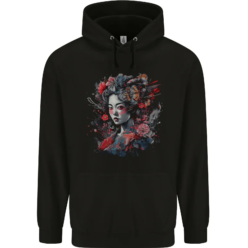 Overstock Sale Geisha Girl With Flowers & Butterflies Fantasy Mens 80% Cotton Hoodie