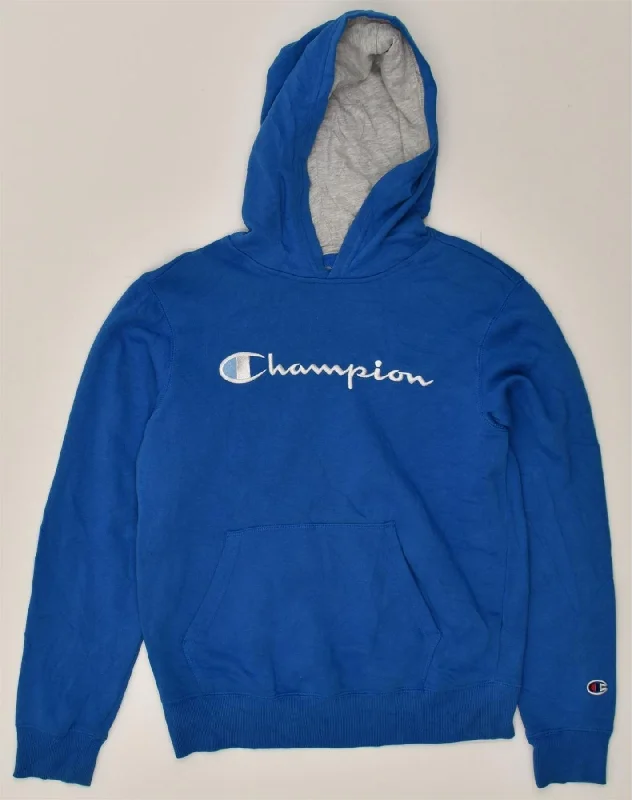 Referral Discount CHAMPION Womens Graphic Hoodie Jumper UK 18 XL Blue Cotton