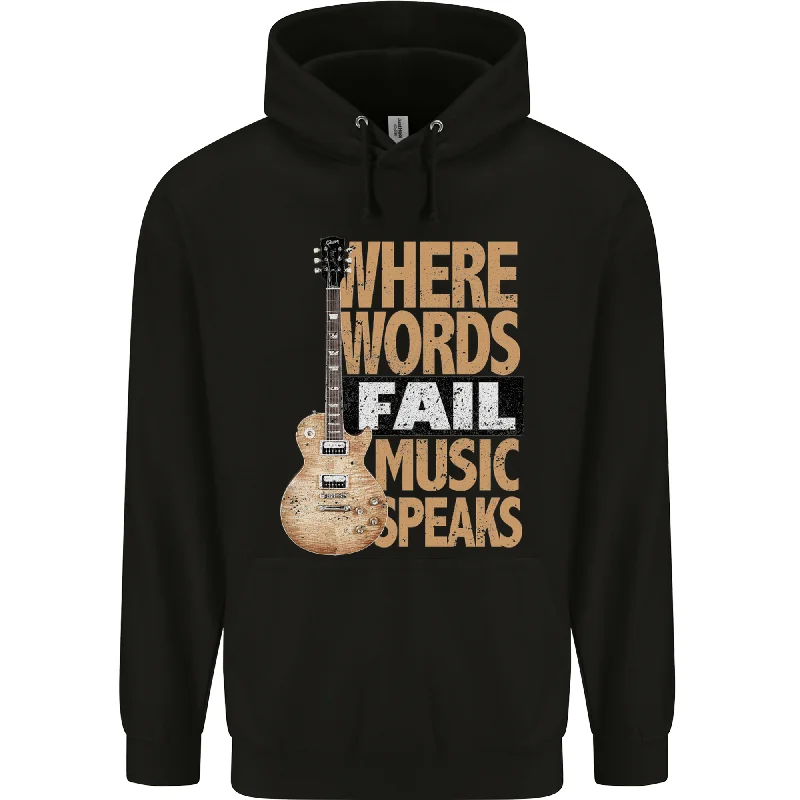 Massive Deals Guitar Words Fail Music Speaks Guitarist Mens 80% Cotton Hoodie