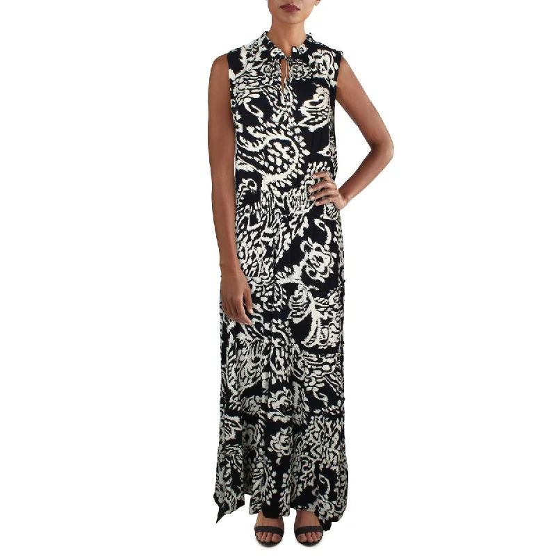 Deal Mania MSK Womens Printed Tie Neck Maxi Dress