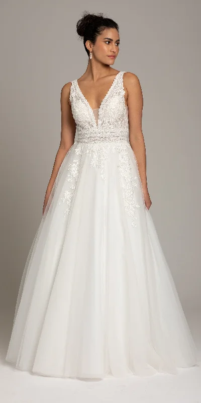Super Deal Plunging Crochet Lace V Back Ballgown