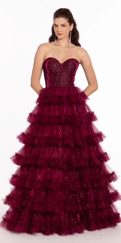 Shop and Save Glitter Mesh Sweetheart Corset Tiered Ballgown