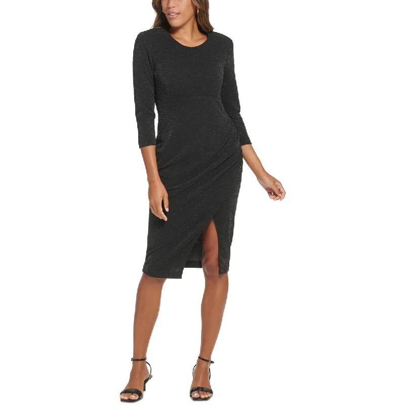 Special Savings Calvin Klein Womens Faux-Wrap 3/4 Sleeve Midi Dress