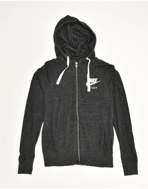 New Arrival NIKE Womens Zip Hoodie Sweater UK 10 Small Grey Pinstripe Cotton